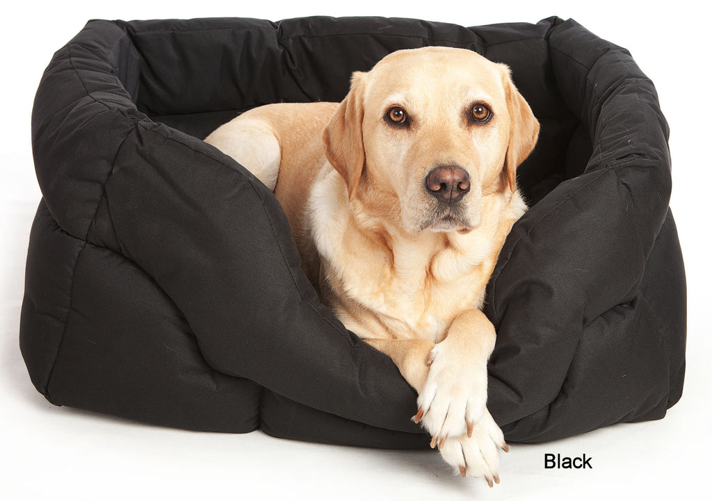 P&L Country Dog Tough Heavy Duty Rectangular High Sided Waterproof Dog Beds. Black with Dog