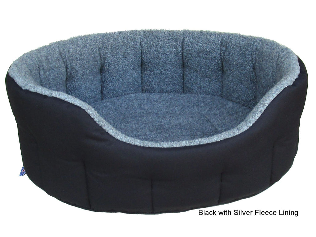 P&L COUNTRY DOG PREMIUM OVAL BOLSTER STYLE HEAVY DUTY FLEECE LINED MACHINE WASHABLE DOG BEDS BLACK WITH GREY FLEECE