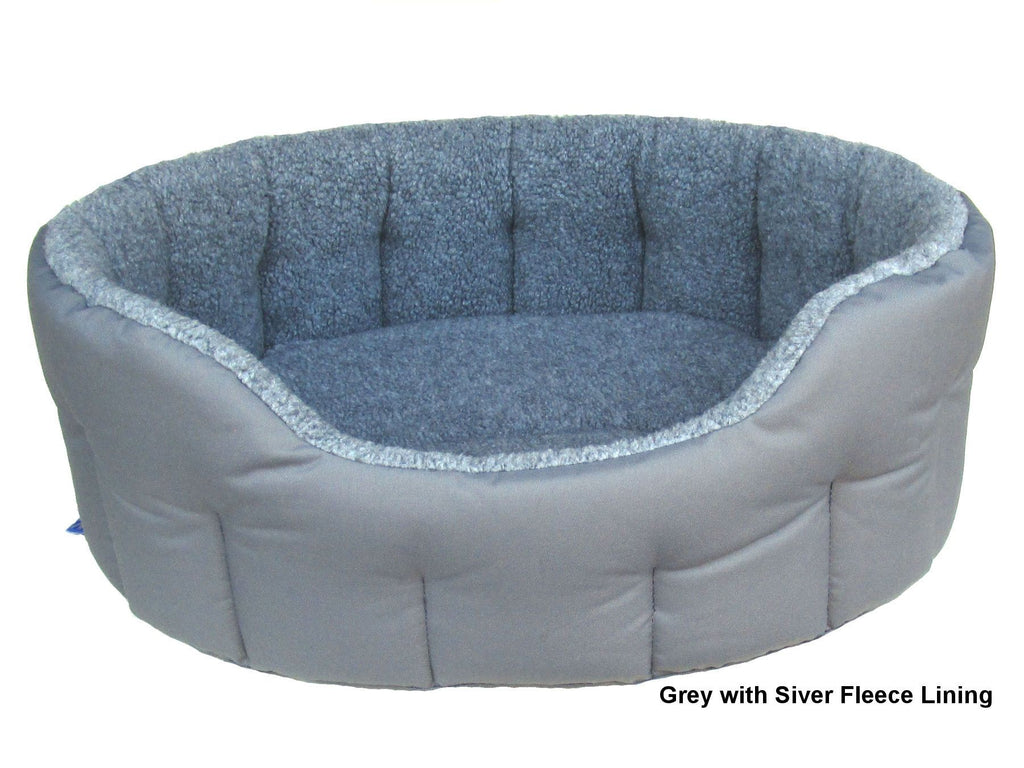 P&L COUNTRY DOG PREMIUM OVAL BOLSTER STYLE HEAVY DUTY FLEECE LINED MACHINE WASHABLE DOG BEDS GREY WITH SILVER FLEECE