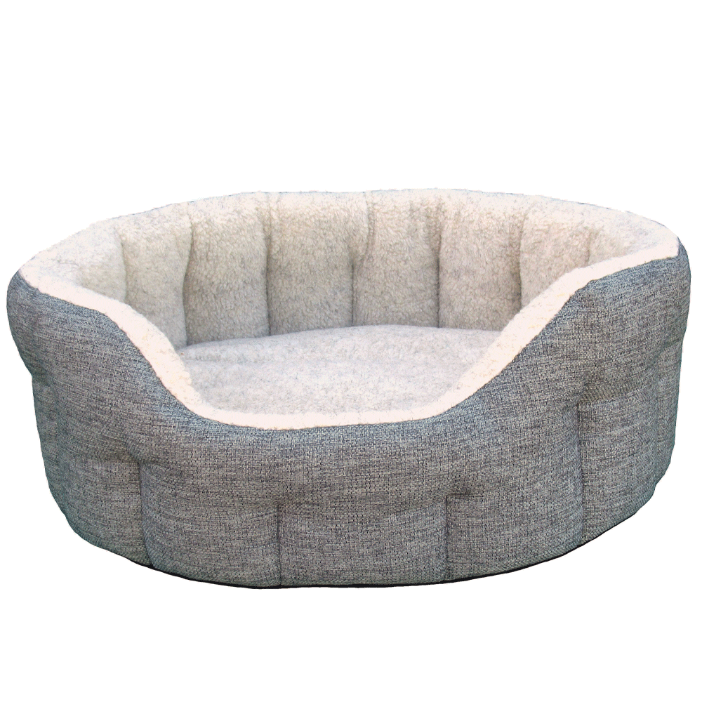 P&L Country Dog Heavy Duty Oval High Sided Fleece Lined Dog Beds. Grey/Oatmeal