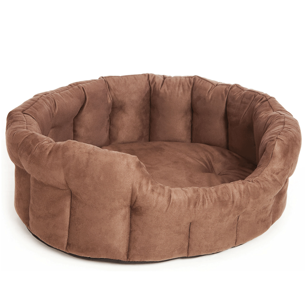 P&L Country Dog Heavy Duty Oval Faux Suede Bolster Style Dog Beds. Brown