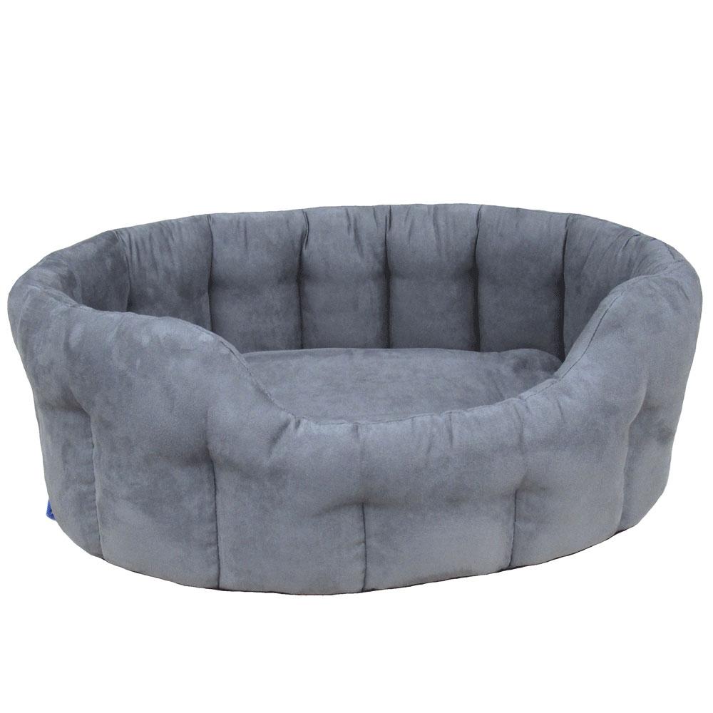 P&L Country Dog Heavy Duty Oval Faux Suede Bolster Style Dog Beds. Grey