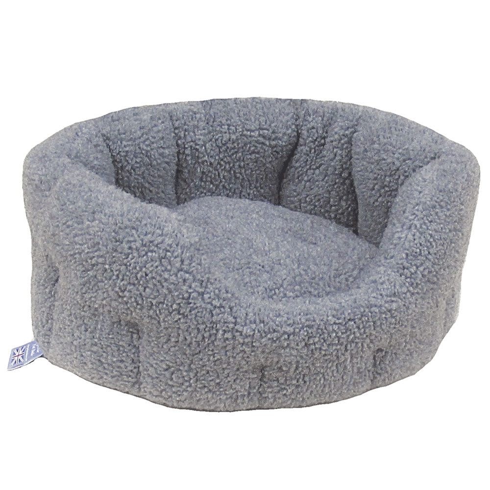 P&L Country Dog Oval Sherpa Fleece High Sided Bolster Dog Beds Silver